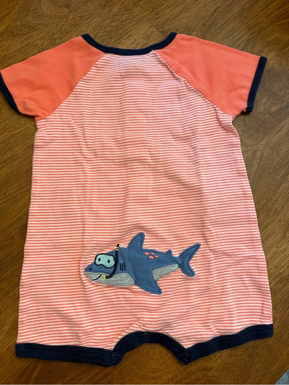 Carter’s 9M Short-Sleeve Stripe Romper with Snorkel Shark on Bottom